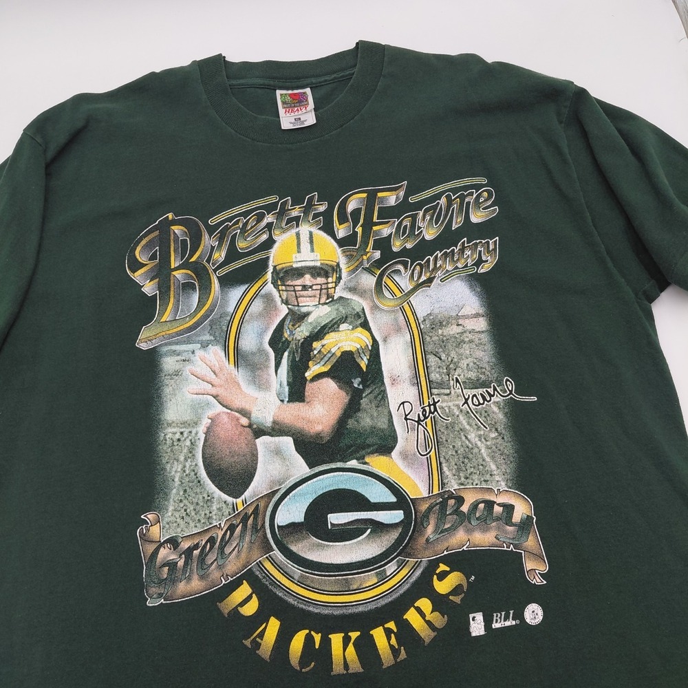 Vtg 90s XL Green Bay Packers NFL Brett Favre T Shirt Green Single Stitch Faded